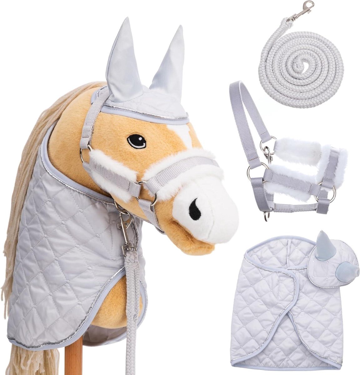 Hobby Horse Accessoireset - Paarden Tuigage - Spel en Training - TÜV-getest Merkkwaliteit - 3 Delig - Grijs
