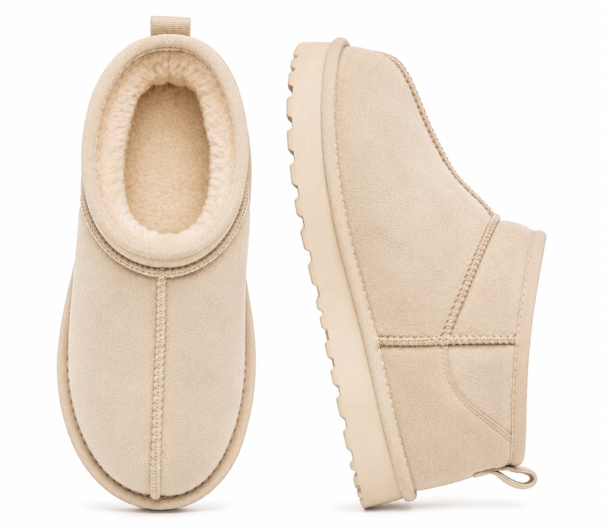 Warme Dames Pantoffels – Enkellaars Sloffen met Voering – Stevige Zool voor Binnen & Buiten – Winter – Beige - maat 39 -