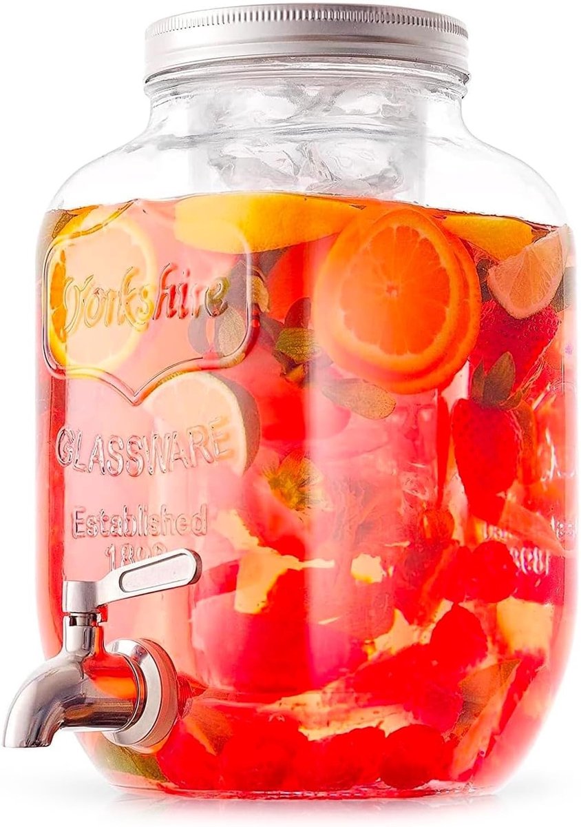 Drankdispenser - Transparant - 14 x 14 x 26 cm - Glazen Dispenser met Verchroomde Kraan - Voor Dranken
