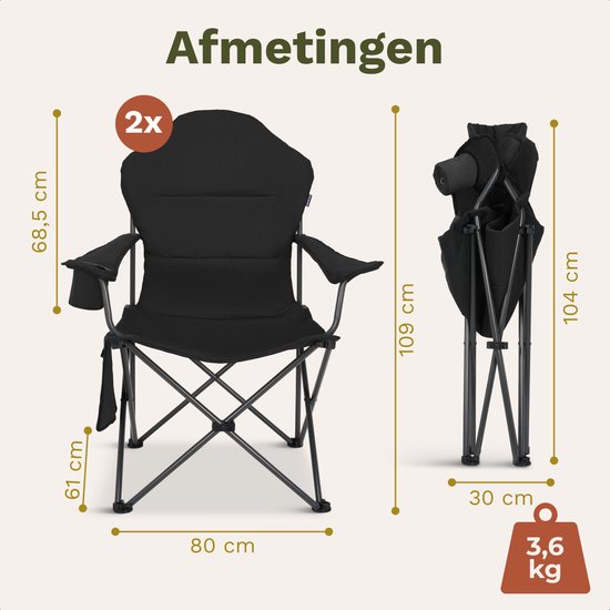 TRVLMORE Campingstoelen XXL - Opvouwbaar - 2-Pack - 160KG Draagvermogen - Incl. Draagtas - Klapstoel - Visstoel - Kampeerstoel - Vouwstoel - Zwart van Merkloos — afbeelding 5
