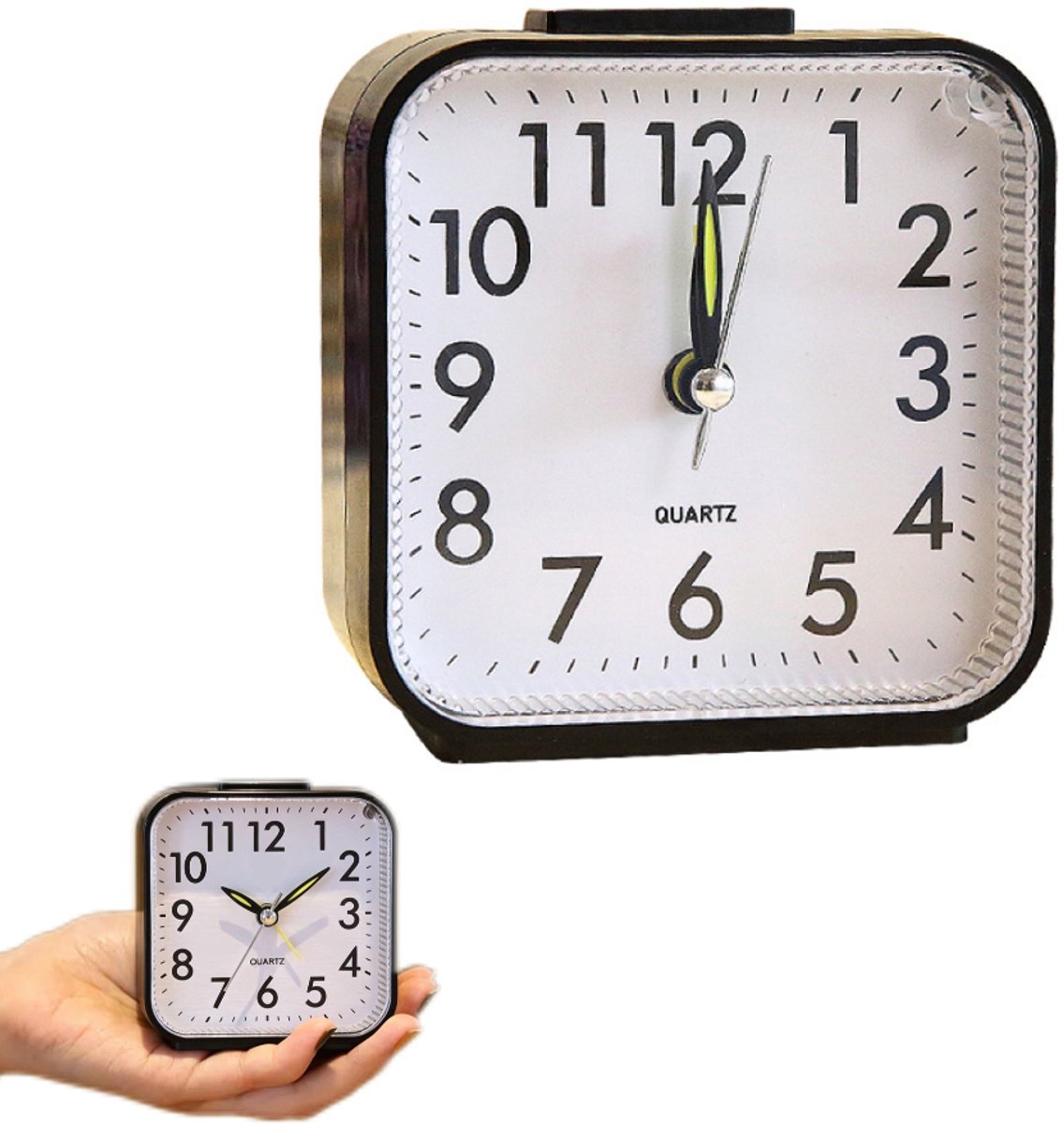 Wekker - Analoge wekker - Stille Tikvrije Werking met Nachtlicht - Werkt op Batterijen - Sluimerfunctie - Lichtgevend Display - Stille Kleine Reiswekker voor Diepe Slapers - Zwart