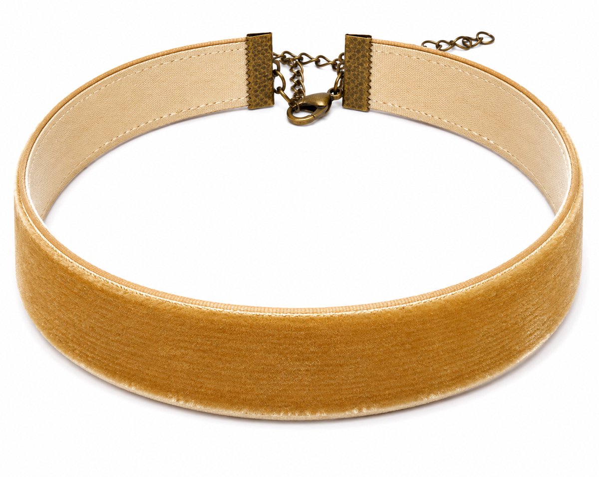Choker - Ketting dames - Collier - Velvet - okergeel - 28+9 cm - 1 stuks