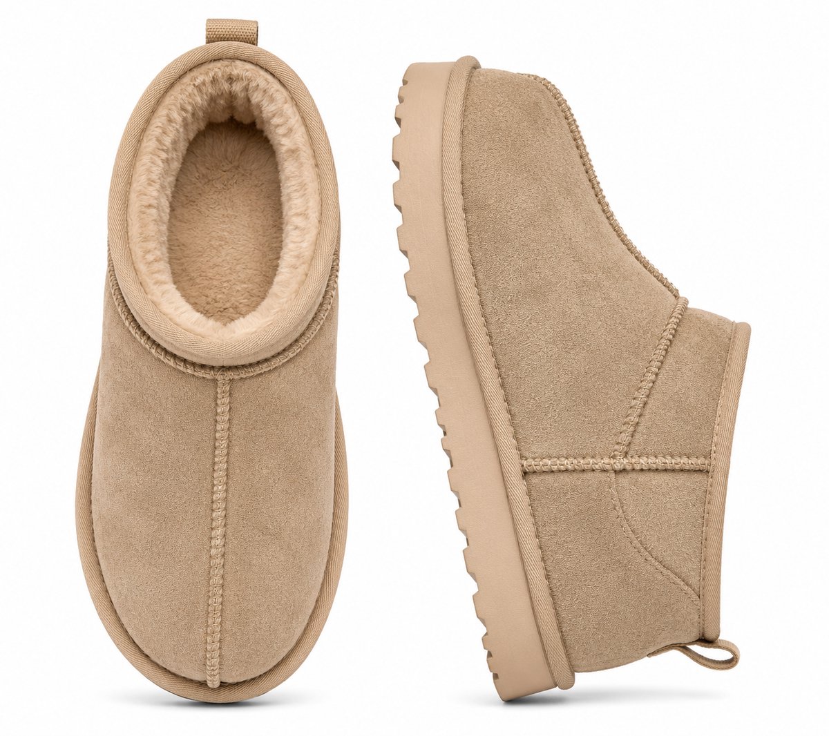 Warme Dames Pantoffels – Enkellaars Sloffen met Voering – Stevige Zool voor Binnen & Buiten – Winter – Khaki - maat 37 -