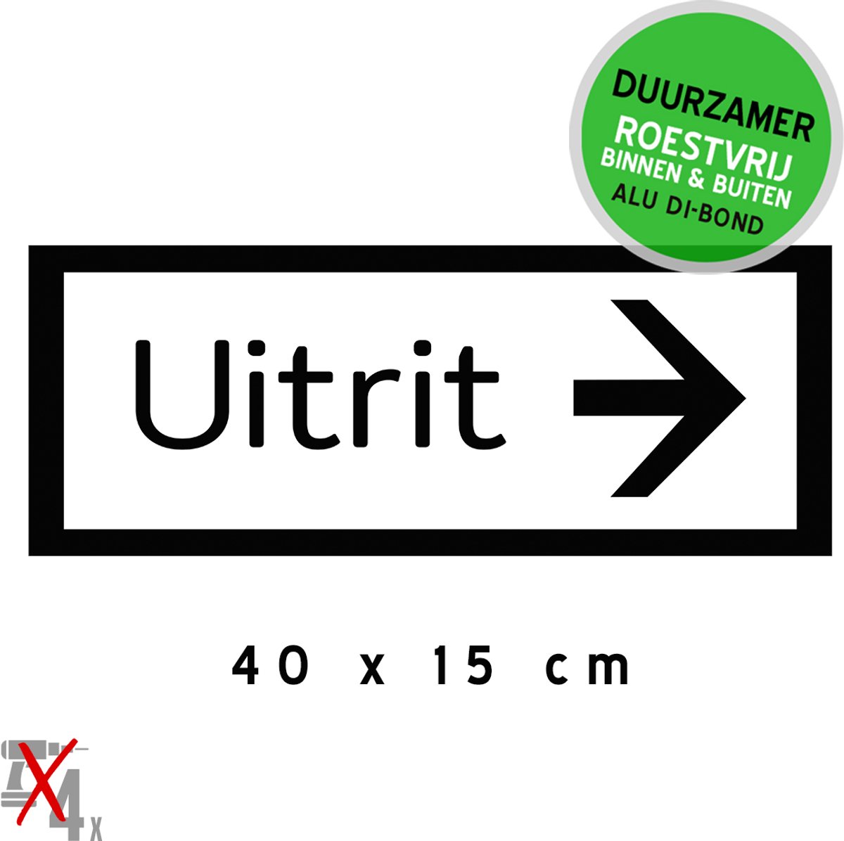 Pictogram/ bord Dibond | Aanwijzer "Uitrit" --> | 40 x 15 cm | Parkeerplaats signalisatie | Uitgang | Duurzaam | Roestvrij | Klanten | Pijlen | Rechts | Zwart/ wit | 1 stuk