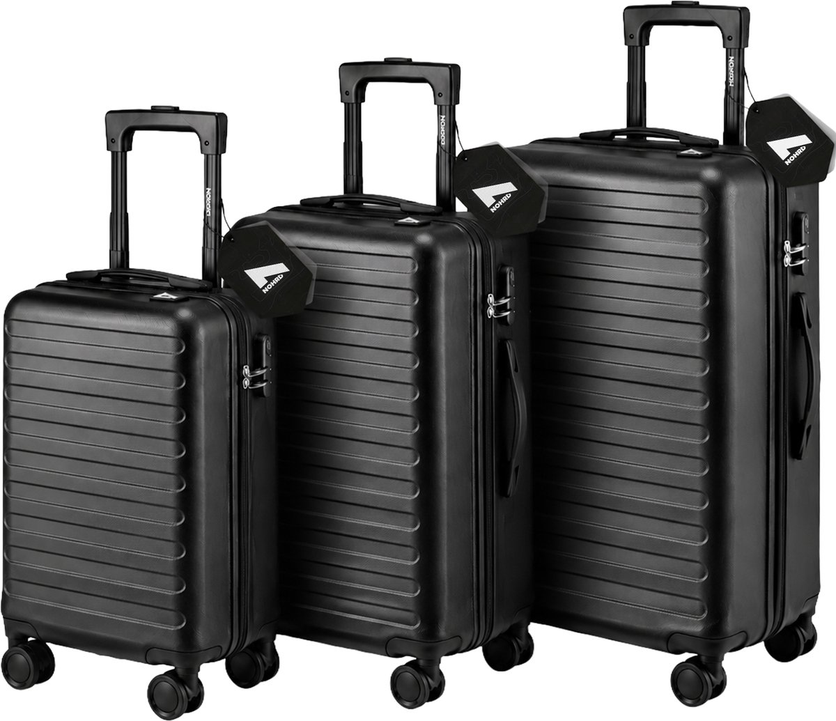 Nohrd® Kofferset - 3 delig - 38L Handbagage + 70L en 110L Ruimbagage - Lichtgewicht - Trolley - Reiskoffer Set - Zwart