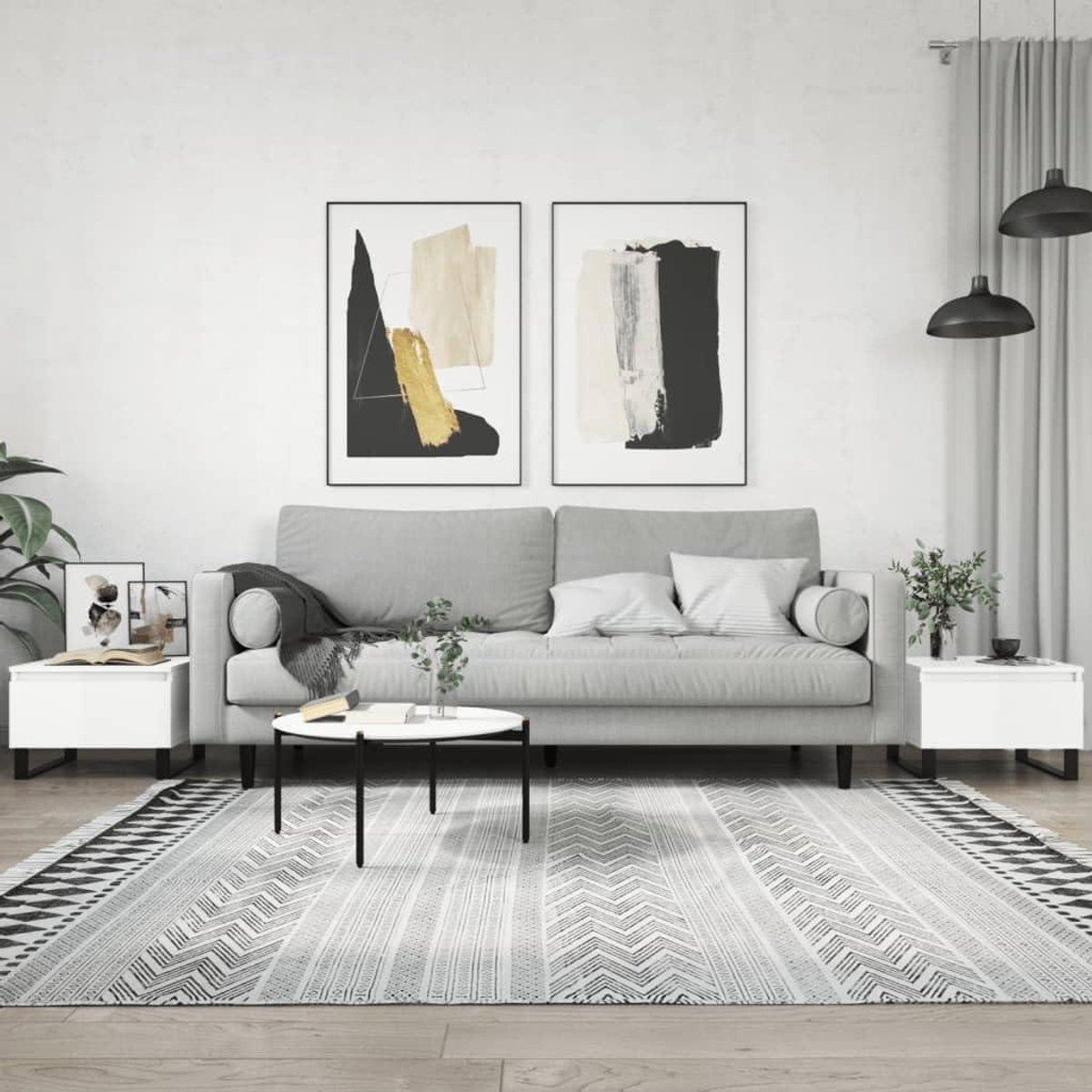 Salontafels set - Bijzettafels - Woonkamer decoratie - Met lade - 50 x 46 x 35 cm - Hoogglans wit