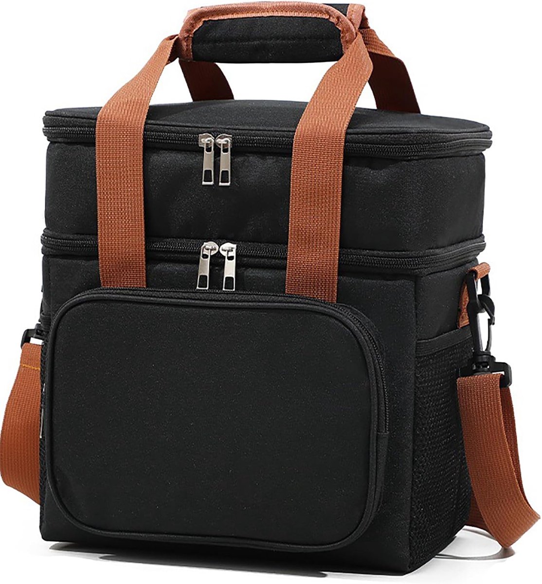 casalora - Lunchtas 12.5L - Koeltassen Zwart - Dubbellaagse lunchtas - Handvat Riem Lunch Bag - Verstelbare Schouderriem – Voor Werk, School, Reizen, Picknick - 25*18*27cm - Unisex