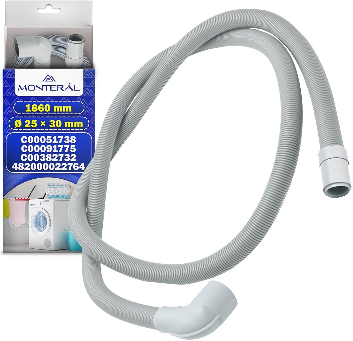 Washing Machine Drain Hose 1860 mm Ø 25 x 30 mm with Original Code C00051738 C00091775 C00382732 482000022764 for - ShopVlot