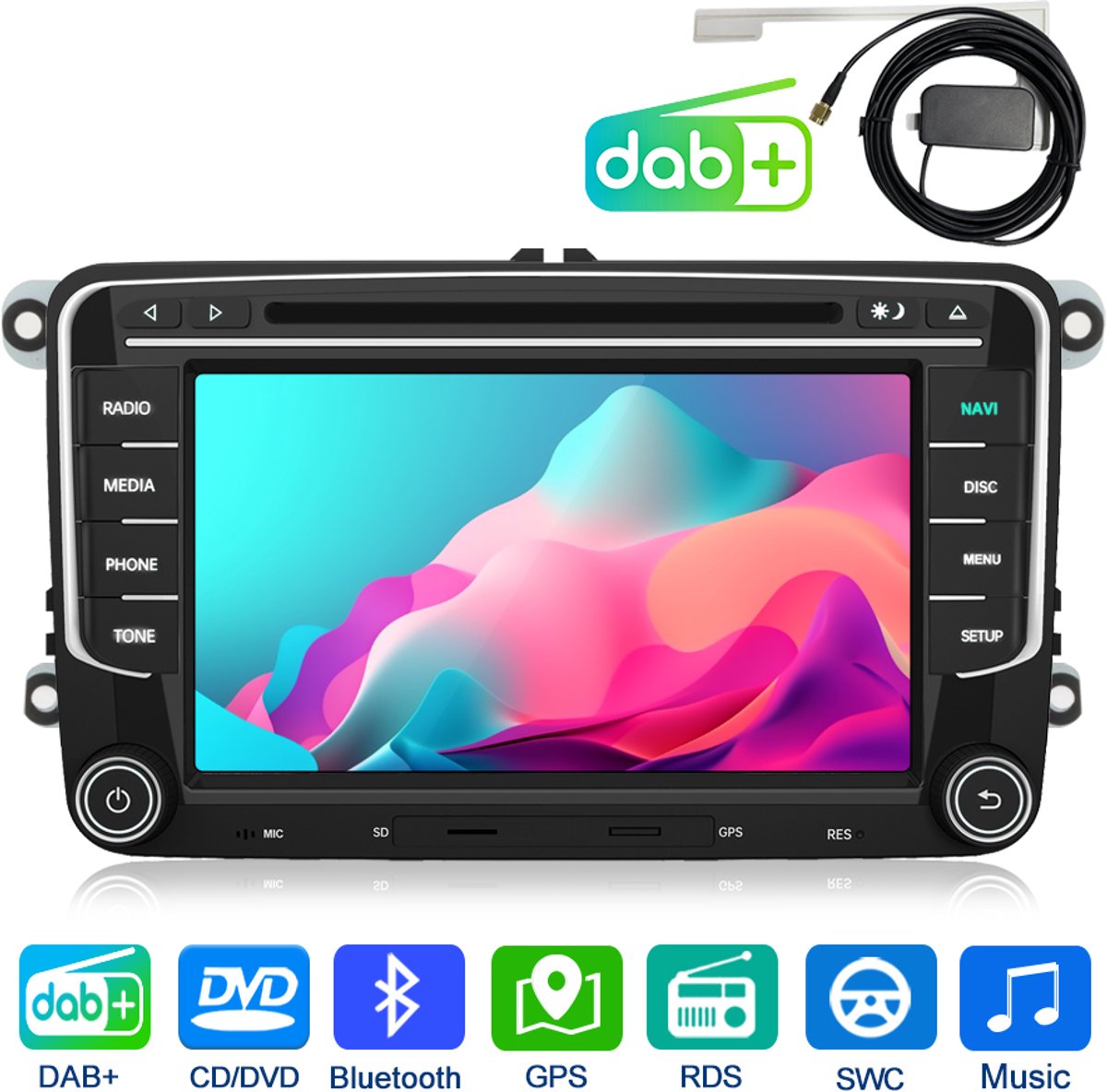 Junsun WINCE 6.0 Autoradio Met CD DVD Geschikt voor VW GOLF 5 6 Touran Passat Tiguan - Bluetooth - GPS-navigatiesysteem - 7 inch Touchscreen - 32 GB SD-kaart + DAB-antenne - Stuurwielbediening - RDS - DSP - USB