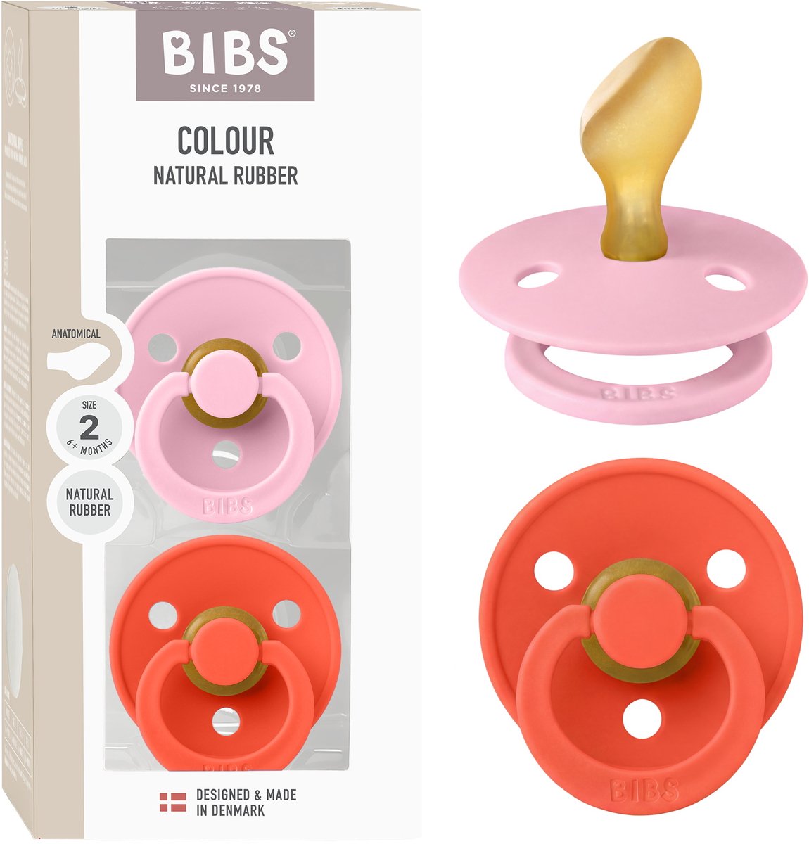 BIBS Colour Fopspeen - 6-18 mnd - 2-pack - Anatomisch - Baby Pink/Tango
