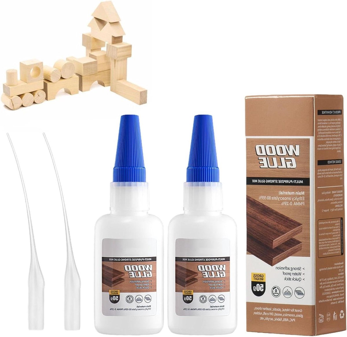 Houtlijm - Extra sterke lijm - Houtbewerking en reparatie - Sneldrogend en waterdicht - 2 stuks - Transparant