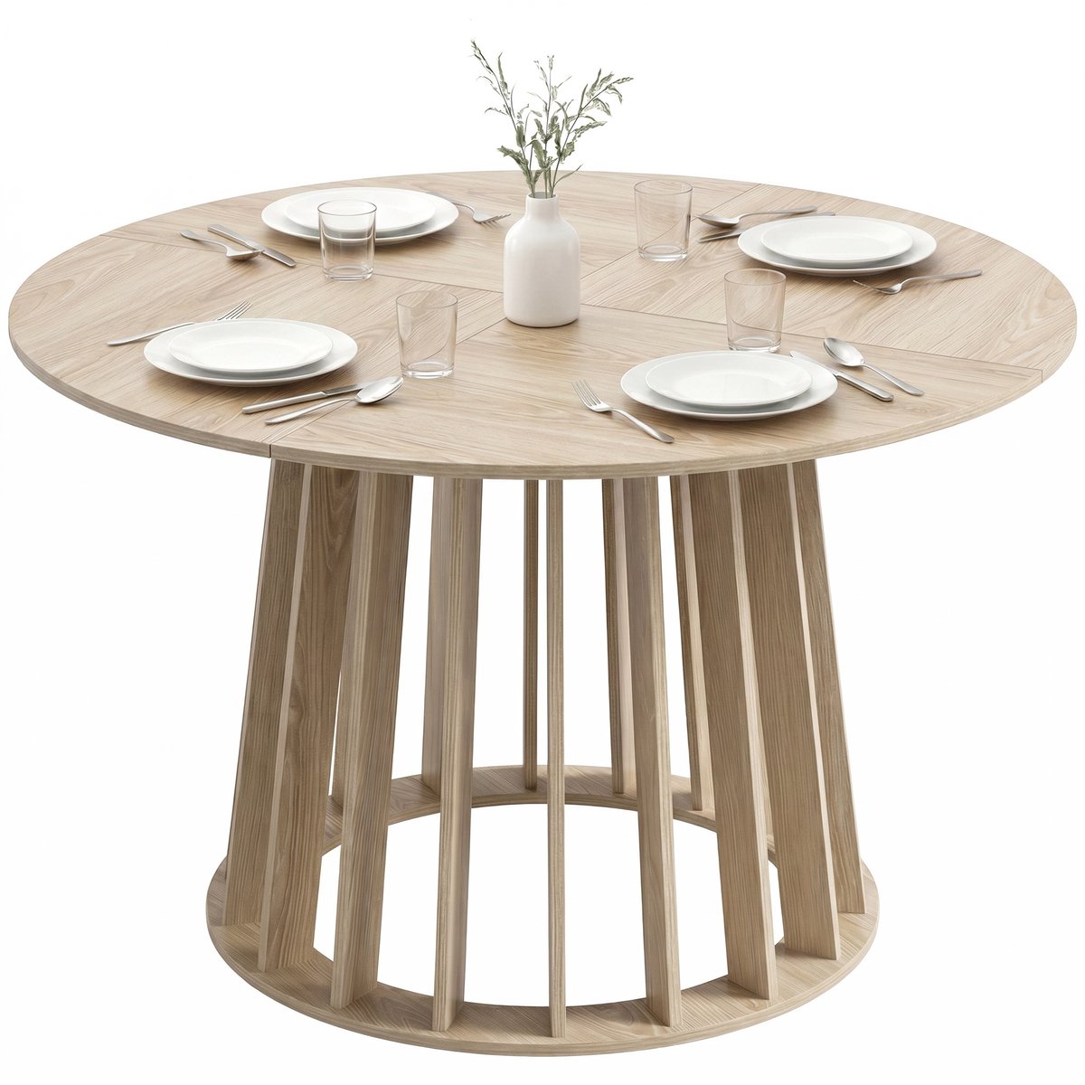 Ronde eettafel voor 4-6 personen - Ø120x75cm - eettafel in rustieke stijl met voet van hout - Natuurhout