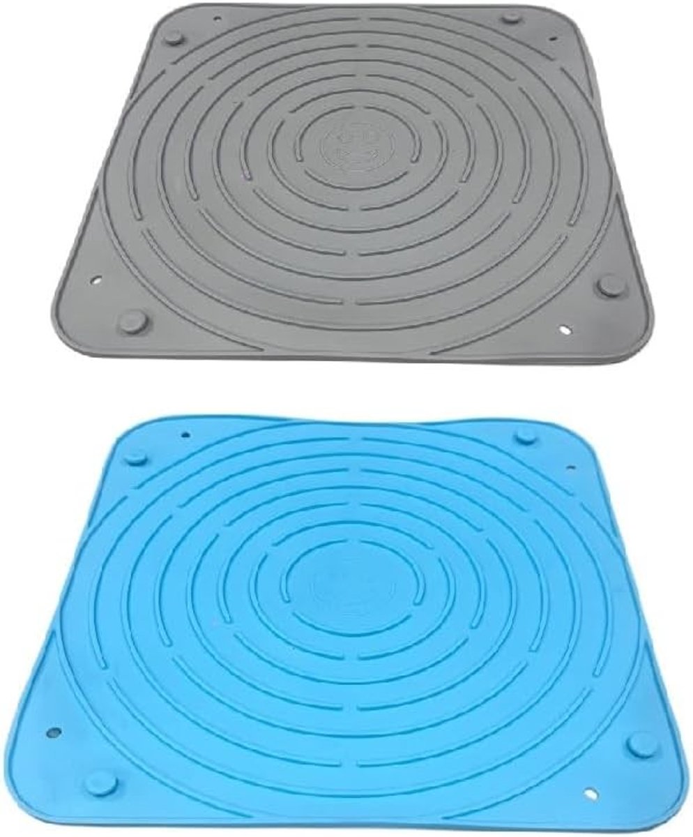 Set van 2 hittebestendige siliconen afdroogmatten (25x25cm) - Opvouwbare afdruipmat, antislip onderzetter en fruitmand, duurzaam TPR-materiaal in blauw en grijs