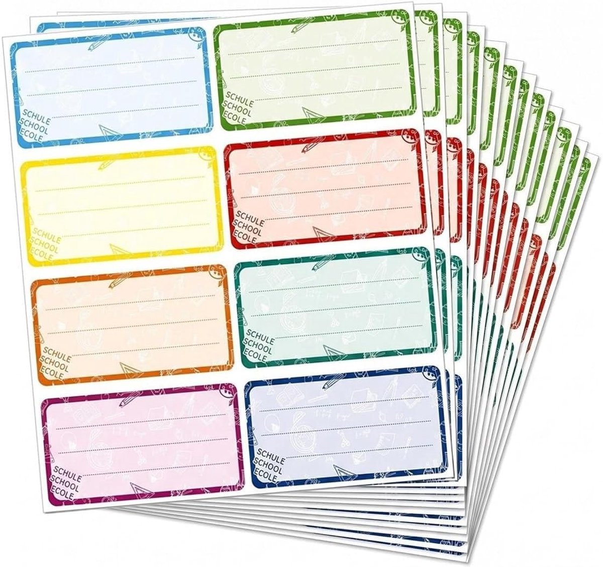 Kleurige Zelfklevende Naamstickers voor Kinderen, 12 Vellen voor Schoolboeken, Schriften en Drinkflessen, Perfect voor Organisatie en Identificatie