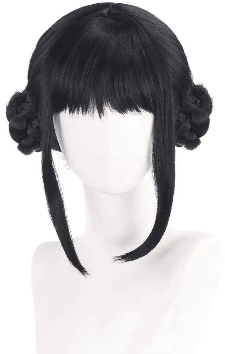 Casalora Cosplaypruik Zwarte - Vlechtpruik - Pruiken - Twee Staartjes - Anime - Korte Vlechtpruik - Perfect voor op het podium, op feestjes en als Halloween-kostuumaccessoire