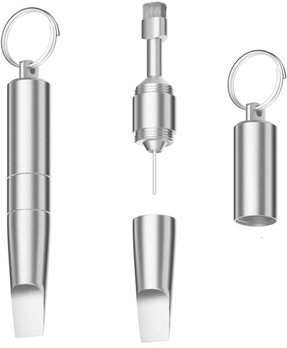 Drie-in-één Multifunctioneel Gereedschap voor Mobiele Telefoons met SIM Naald, Schoonmaakborstel en Verpakkingssnijder, Handig Mini EDC Multi Tool voor Smartphone en Reizen, Zilver