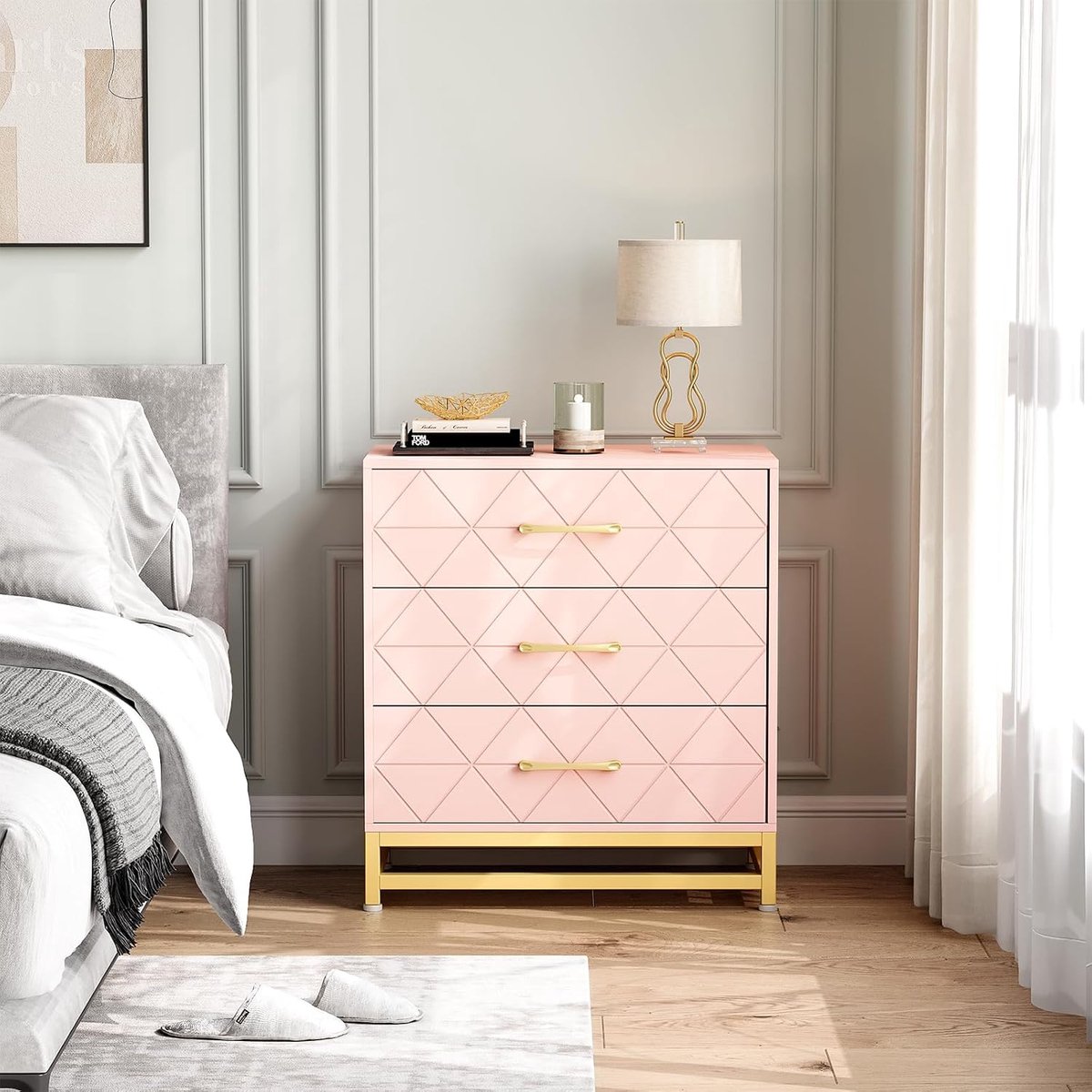Moderne Ladekast met 3 Lades - roze - Commode voor Slaapkamer, Woonkamer en Gang - Stijlvolle Opbergkast - 60,7 x 40 x 72,9 cm