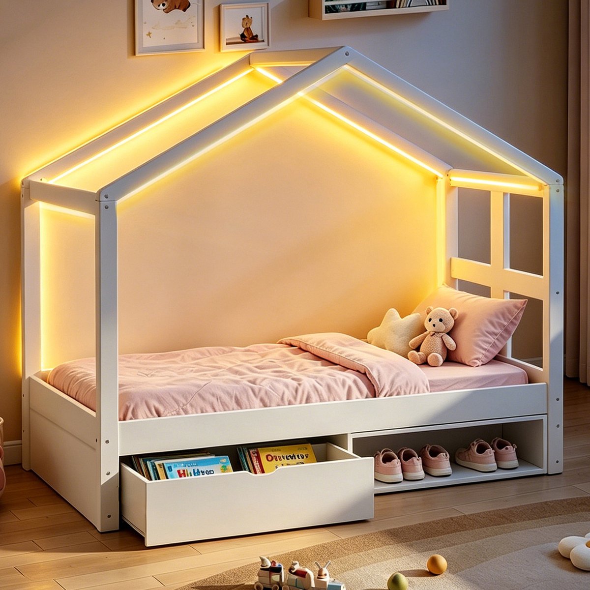 Houten Kledingkast 90x190 cm - Met Opbergruimte - Met LED-verlichting - Met Kledingkast - Wit