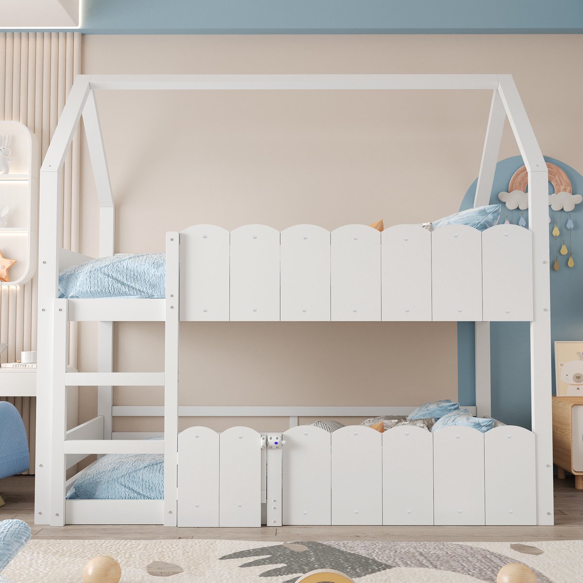 Stapelbed 90x200 cm - Met Valbeveiliging - Wit