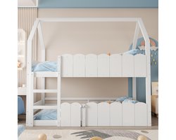 Houten Stapelbed 90x200 cm Wit Met Lattenbodem, Valbeveiliging