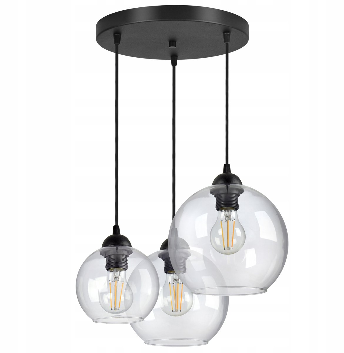 Hanglamp met 3 Transparante Glazen Bollen - Zwart Metaal