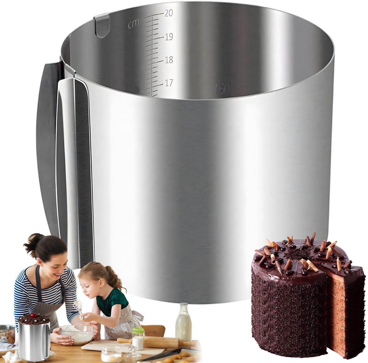 Verstelbare Taartring - RVS Bakringen - Taartvorm - Mousse Cakevorm - Ronde Kookringen - 16-30 cm Uitschuifbare - Hittebestendig - Ovenvast - Voor Mousse & Taart & Tiramisu