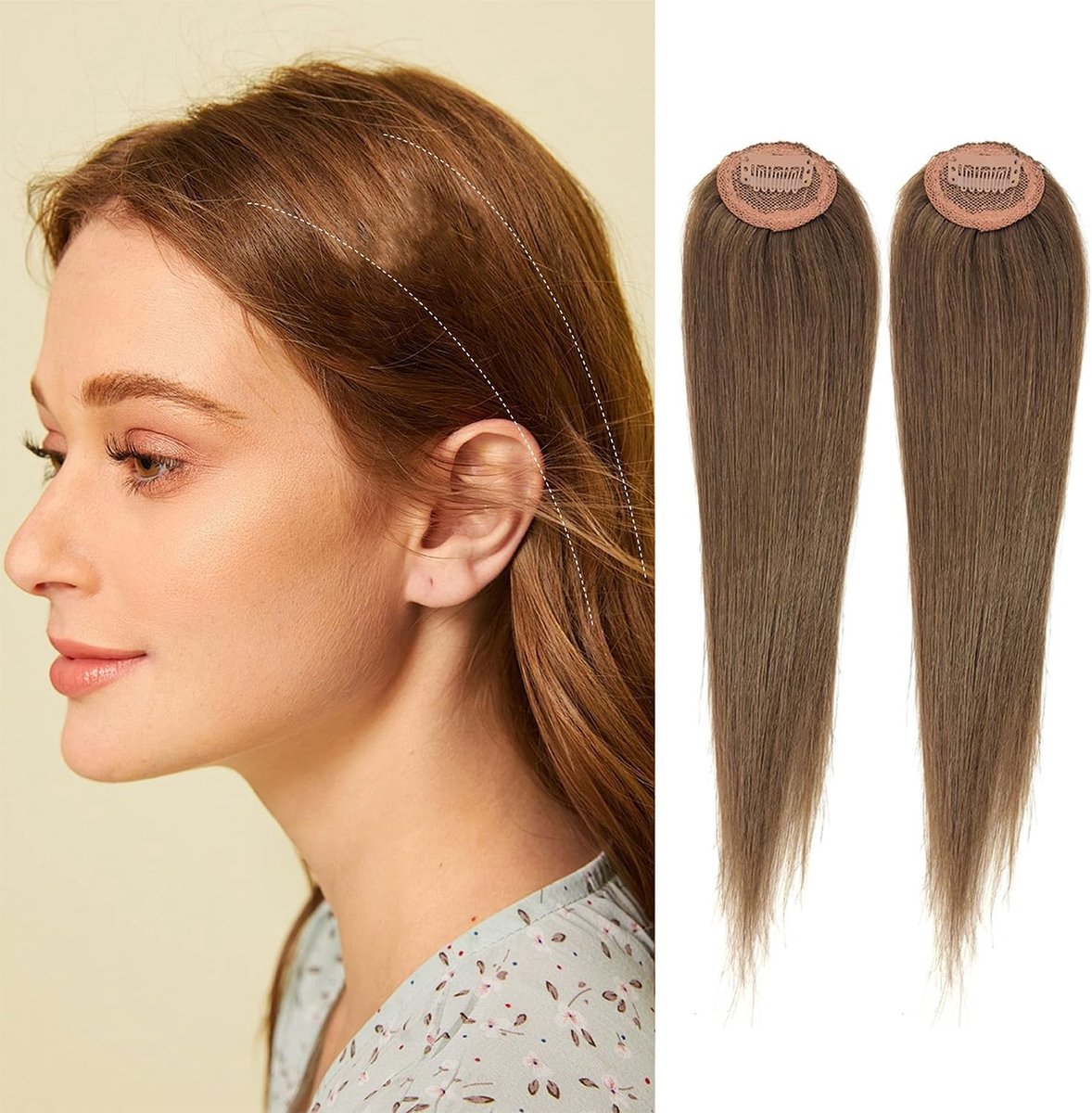 Clip in Haarextensions voor Vrouwen - Korte Onzichtbare Toupee voor Haarverlies, 12 Inch Steil met Pony - 2 Stuks