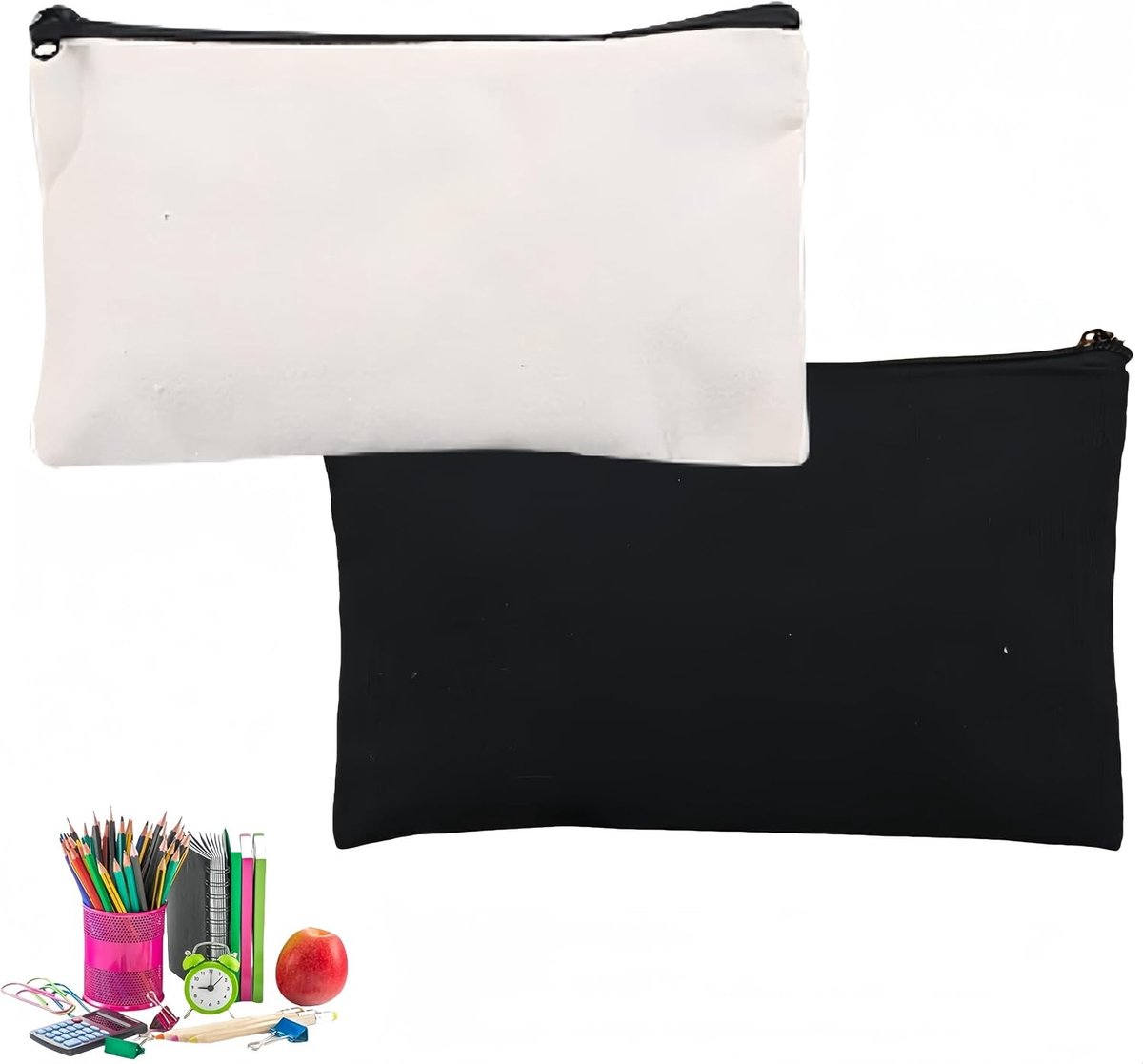 Set van 2 DIY Lege Stoffen Pouches met Rits - Ideaal voor Make-up, Reizen en Schoolgebruik, Canvas Tas in Blauw