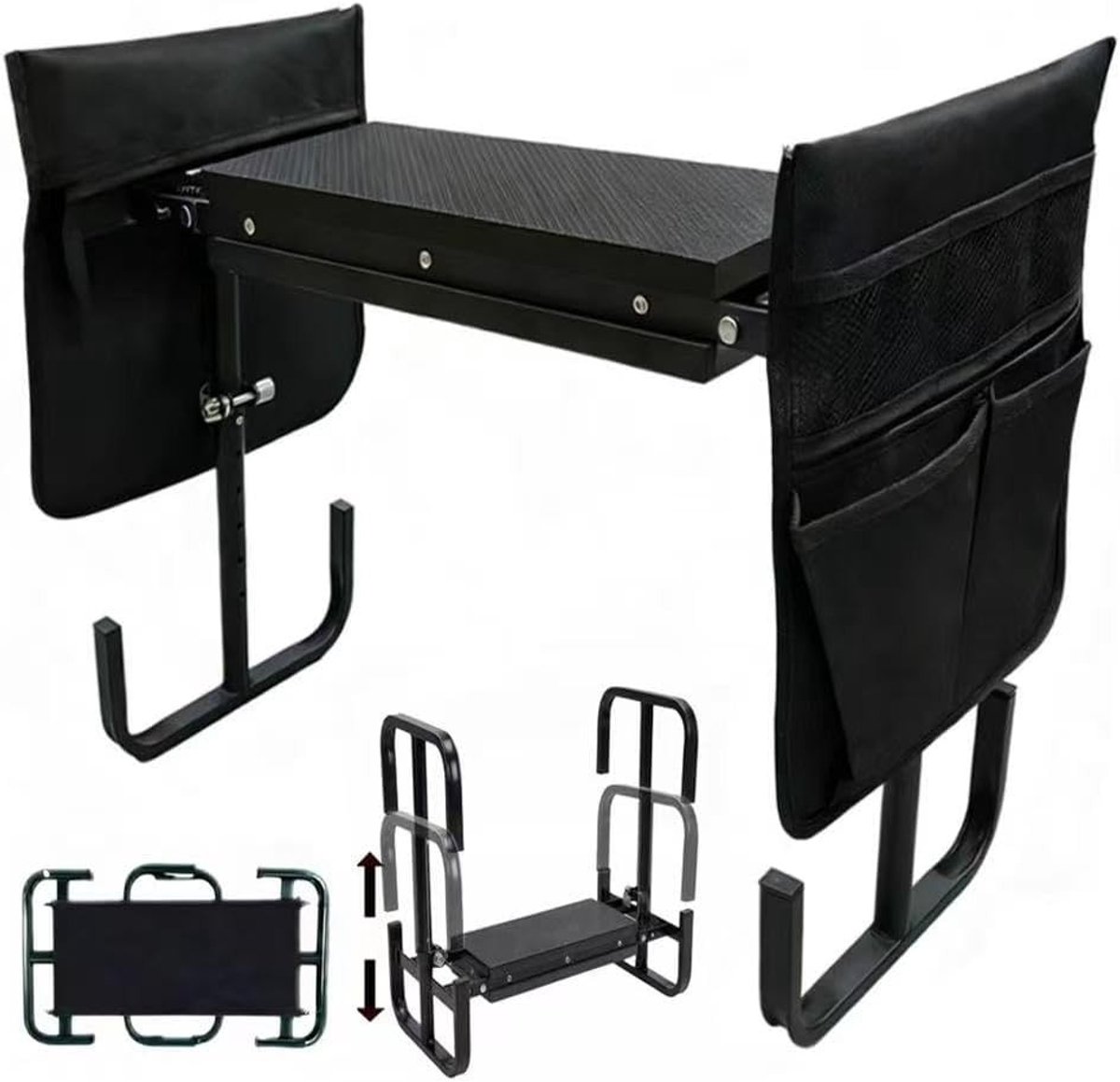 Vouwbare Tuinstoel met Verstelbare Hoogte 60 x 52 x 27 cm - Kniekruk voor Tuinieren, Camping en Vissen met Handige Tooltas en EVA Schuim Mat