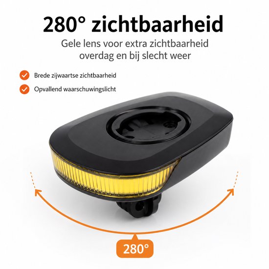 Fietslamp Daglicht USB-C Oplaadbaar - Garmin Ready & Wahoo Compatible - Fietscomputer Mount Zichtbaarheidslicht voor Wielrennen en Gravel - Zwart — afbeelding 5