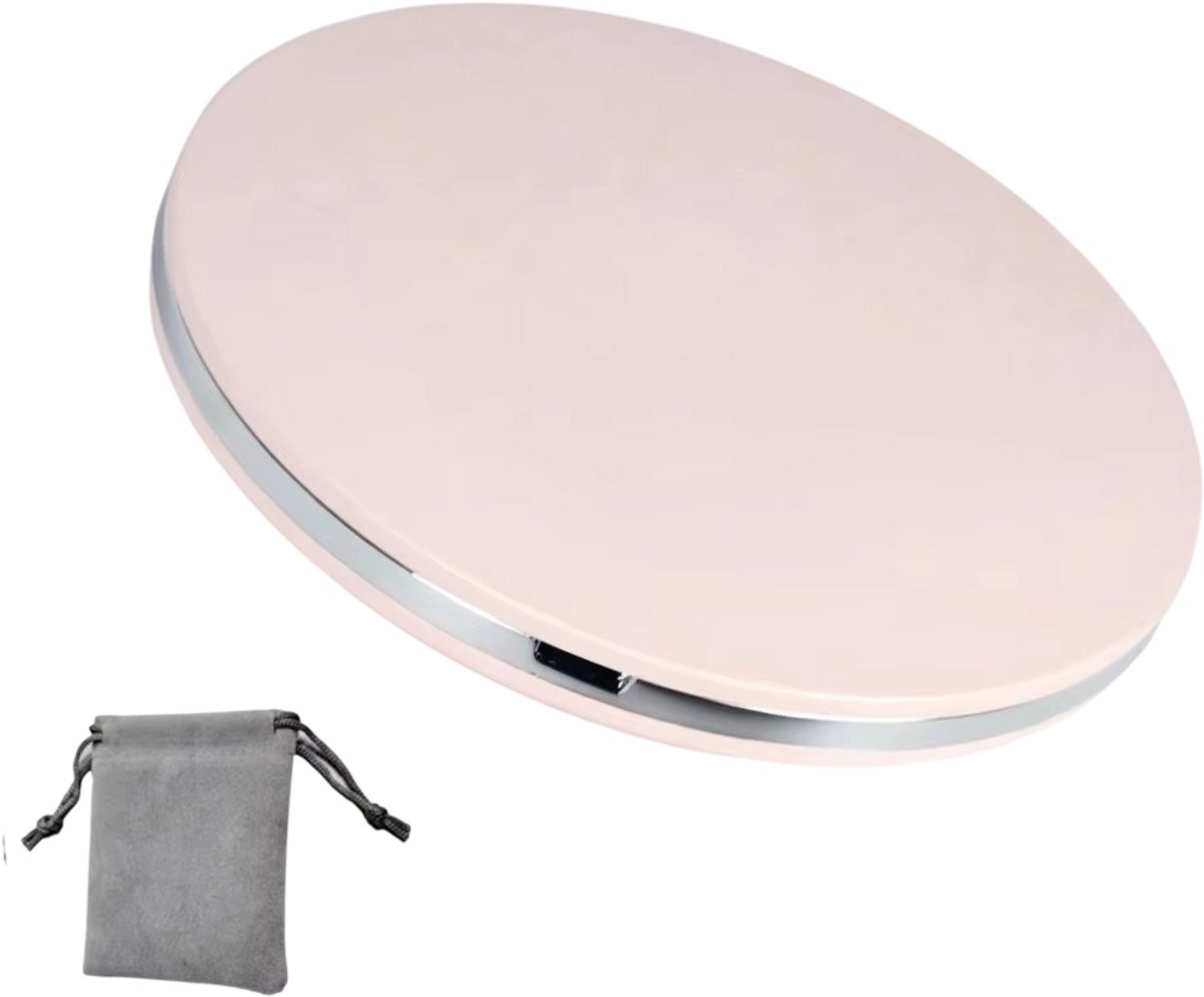 LED Make-upspiegel met Etui – Draagbare Dubbelzijdige Zakspiegel met 5x Vergroting, Oplaadbaar en Verlicht - Roze