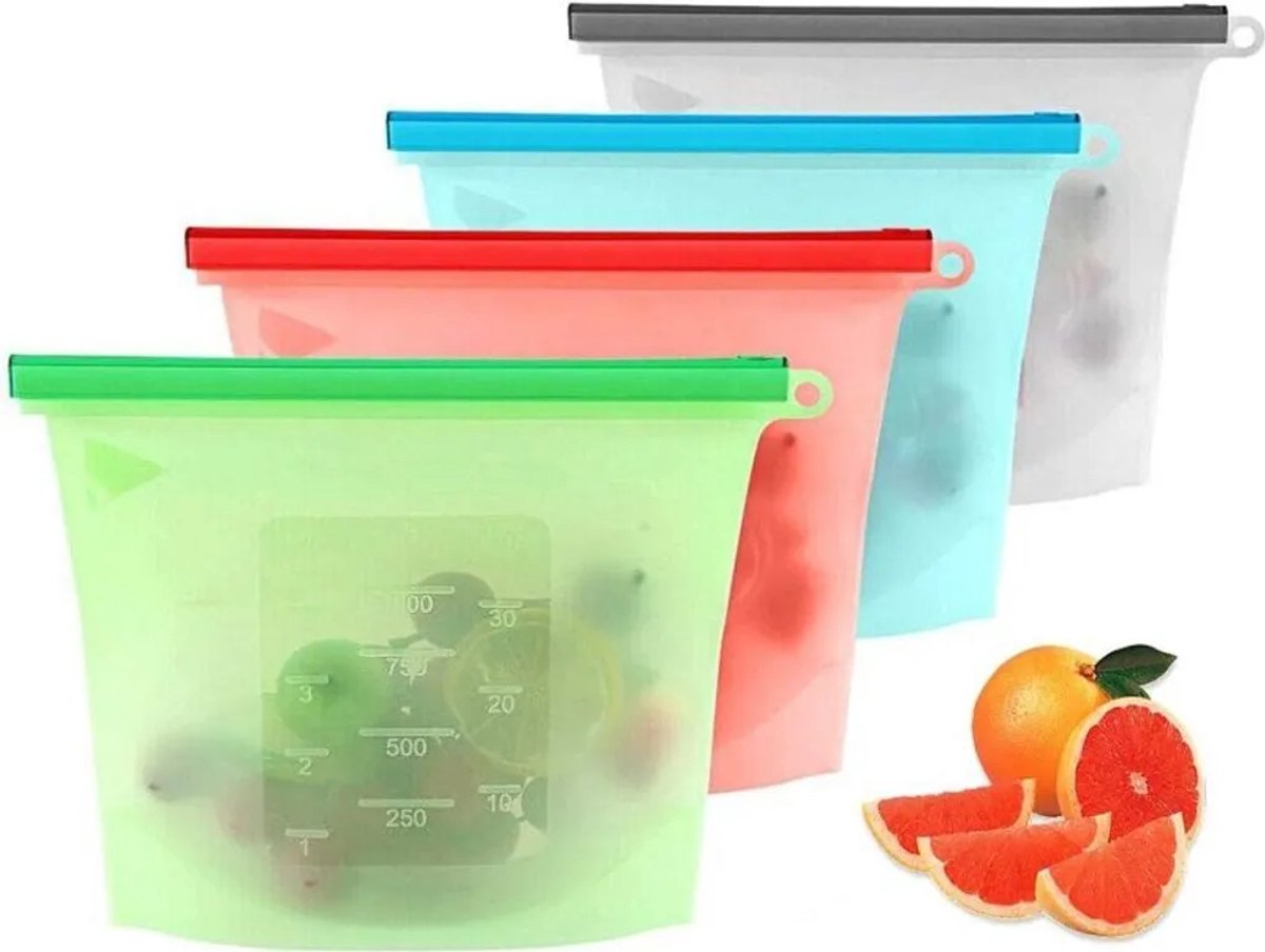 Herbruikbare siliconen zakjes, 4 stuks, herbruikbare diepvrieszakjes, boterhamzakjes Geschikt voor ritssluiting, Geschikt voor lunch, groenten, vlees, enz., multifunctionele opbergzakjes. — cadeau in Cadeau-ideeën - foto 2