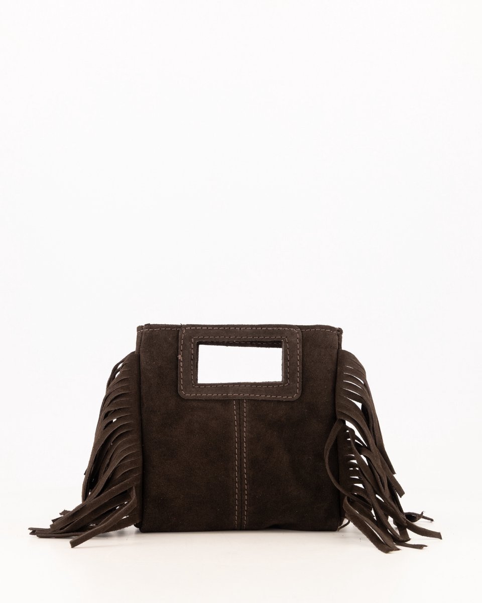 Teatro - Sylvie - Handtasje - Crossbodytasje - Suede - Leer - Donkerbruin - Franjes - Klein
