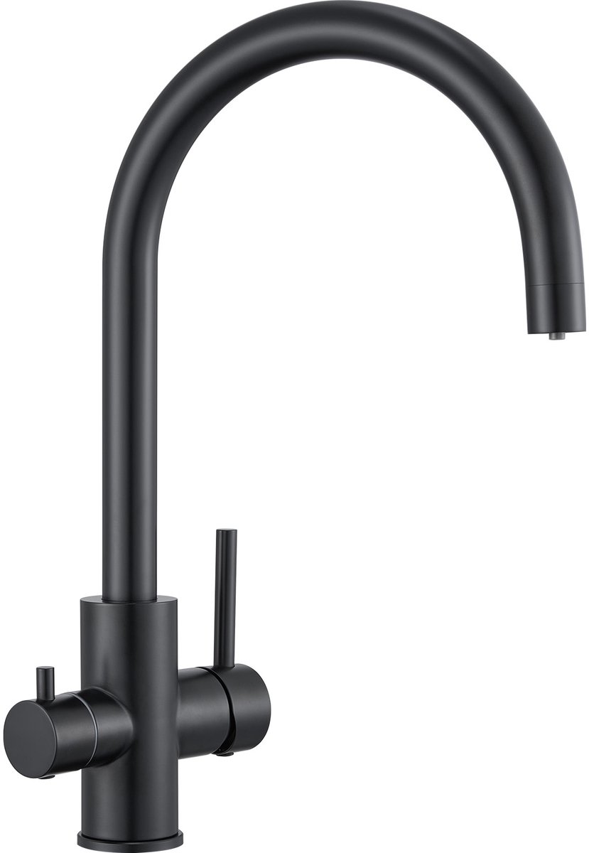 CECIPA max Drinkwaterfilter Keukenkraan - 3‑weg keukenkraan Zwart Mat - 3‑in‑1 mengkraan 360° draaibaar - RVS keukenkraan inclusief flexibele slang