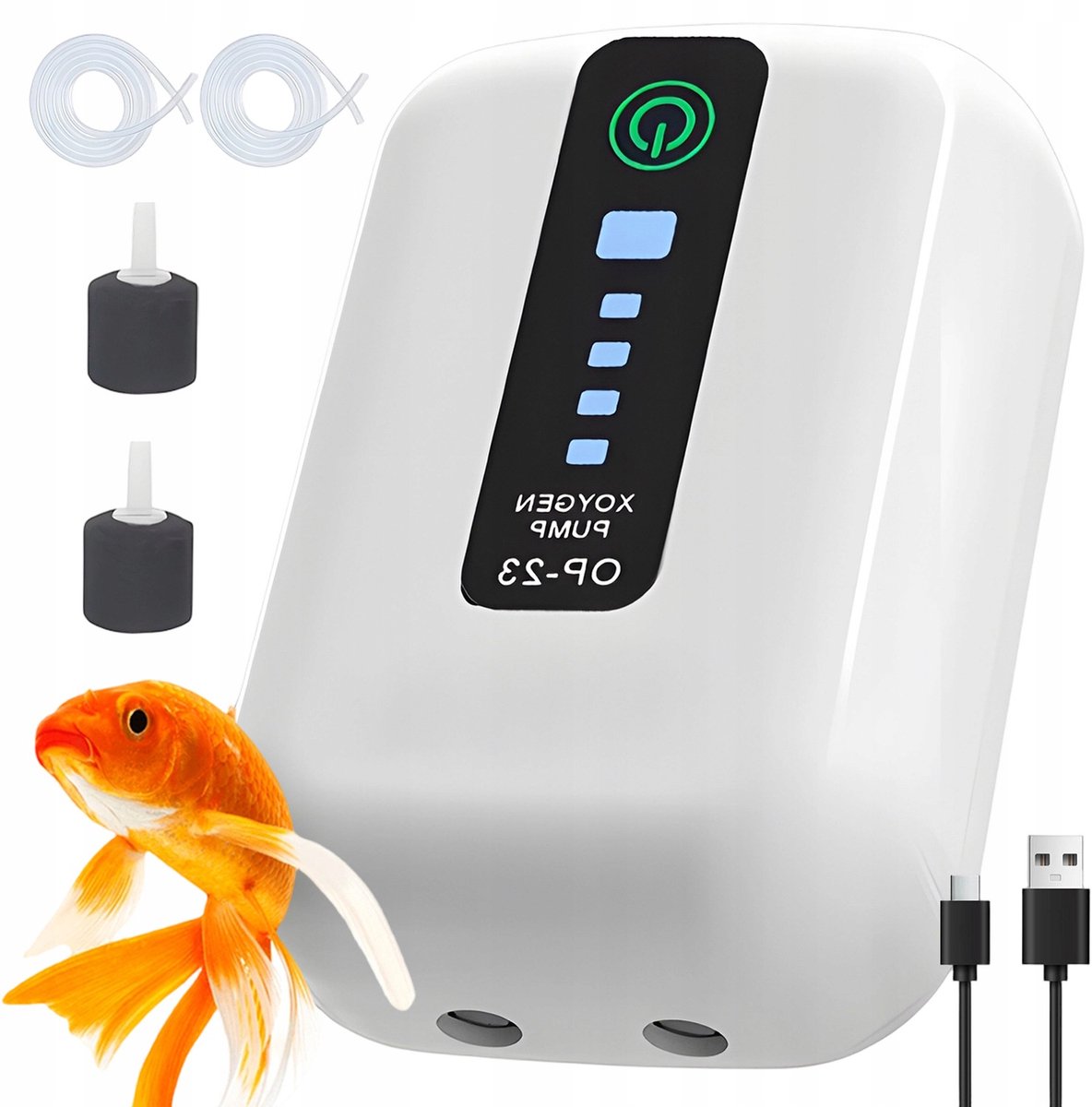 Draagbare Zuurstofpomp Set - Aquarium Luchtpomp met USB Oplading - Stille Onderwaterbeluchter - Dubbele Uitgang - 3,0 L/min - 35dB Stil - AC/DC Schakelaar - ToT 227L Aquarium - Voor Aquarium & Aasemmer & Visreis