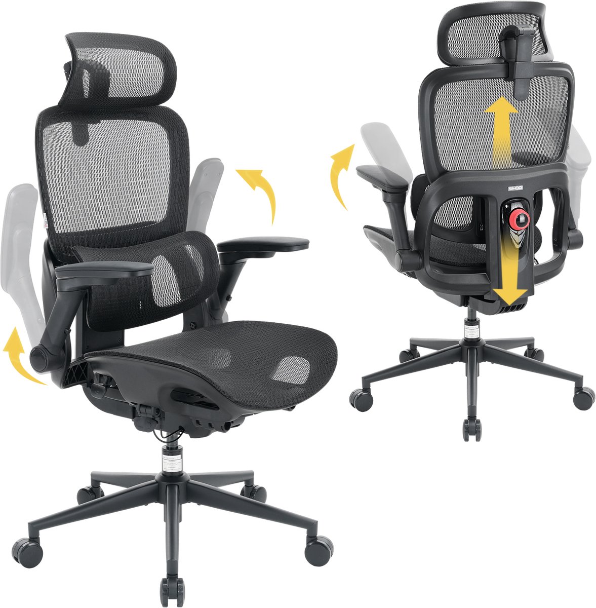 SIHOO B300 PRO Ergonomische Bureaustoel - Adaptieve Dynamische Lendensteun - 6D Opklapbare Armleuningen - 3D Hoofdleuning - 135° kanteling