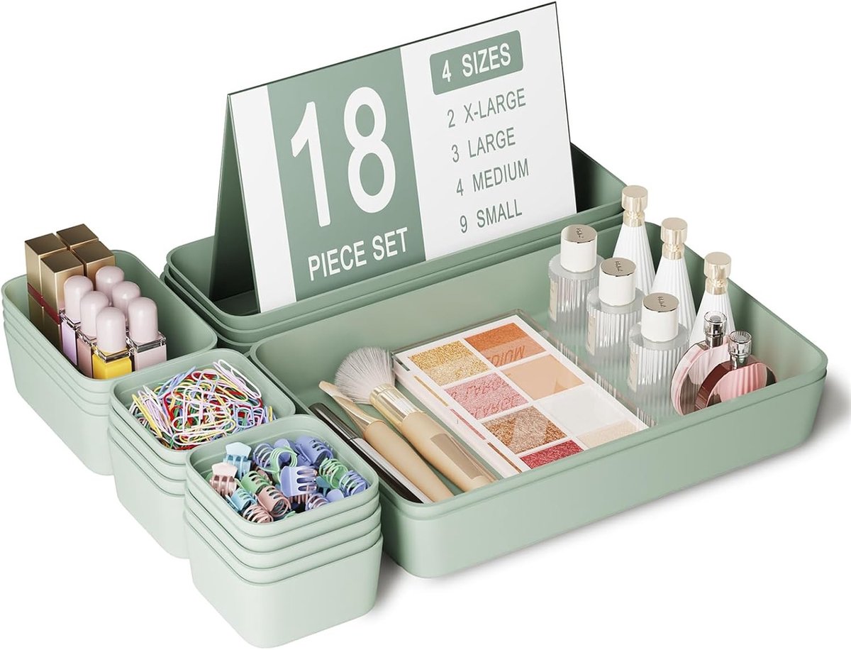 18 Stuks Plastic Lade Organizers - Ideale Organizer voor Badkamer, Make-up, Keuken en Kantooraccessoires