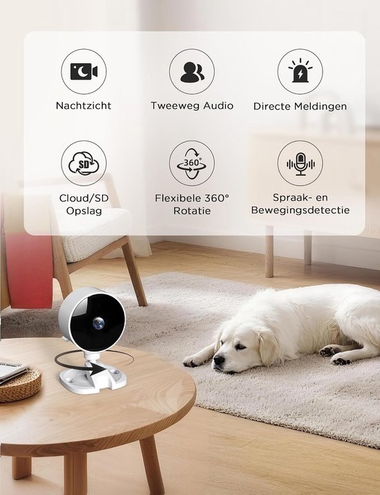 Binnen Beveiligingscamera - Woning Camera - Huis Bewaken - Tweewegs Audio - 3 Megapixel - Wit — afbeelding 4