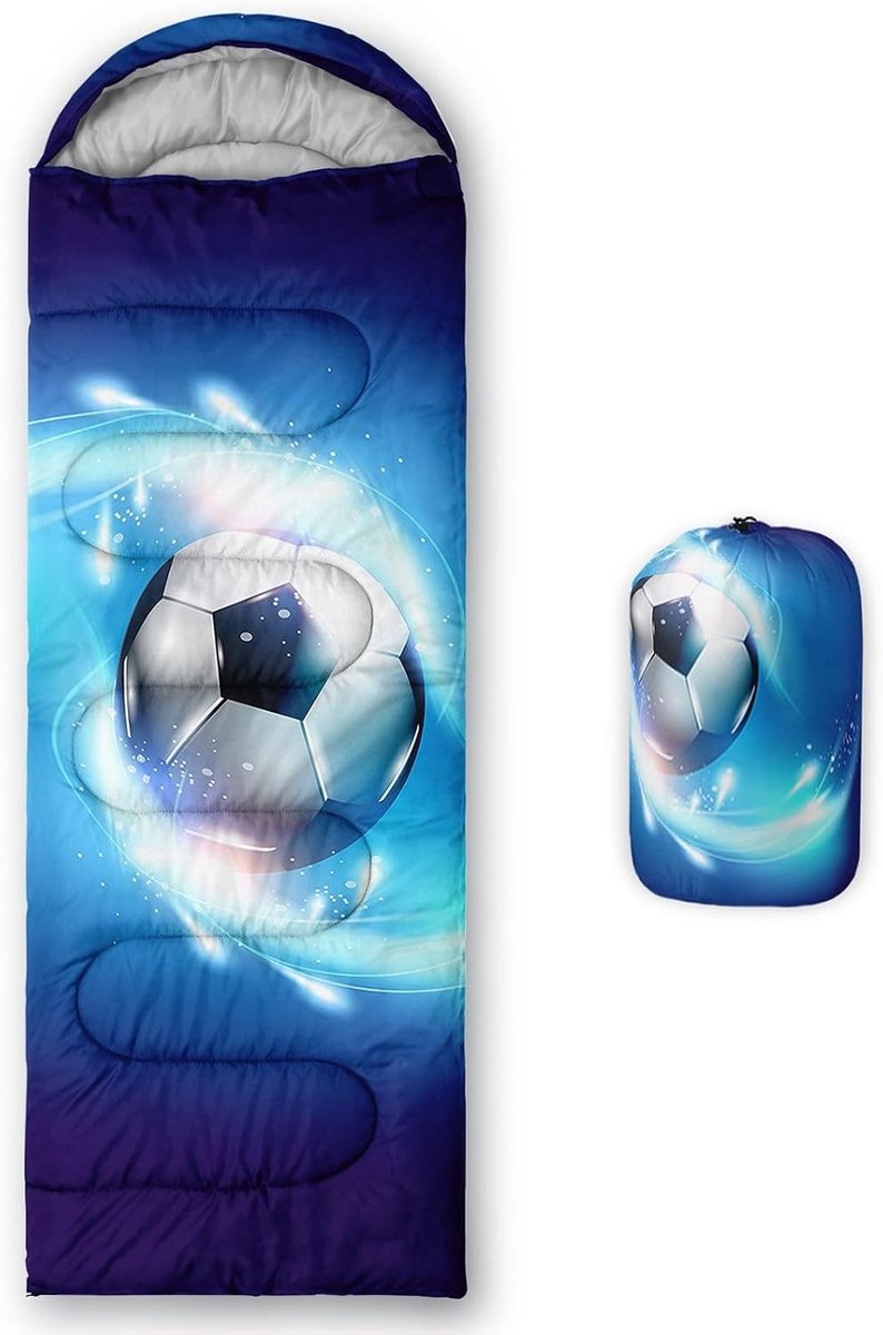 Kleurrijke Voetbalthema Kinderslaapzak - Lichtgewicht, Warm en Waterdicht voor Buiten en Binnen - Ideaal voor Kamperen en Wandelen