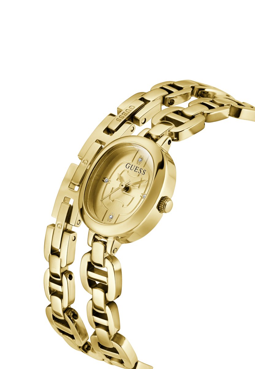 Guess Vivian Quartz Analoog Horloge Goudkleurig Kast Gemaakt Van 100% Roestvrij Staal En Een Armband Van 100% Roestvrij Staal 21 mm GW0940L2