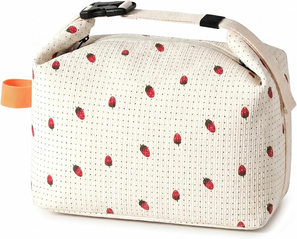 Luxe Koeltas voor Lunch met 7L Capaciteit, Waterdicht en Vuilafstotend, Ideaal voor Picknick, Werk en School (Witte Aardbeien)