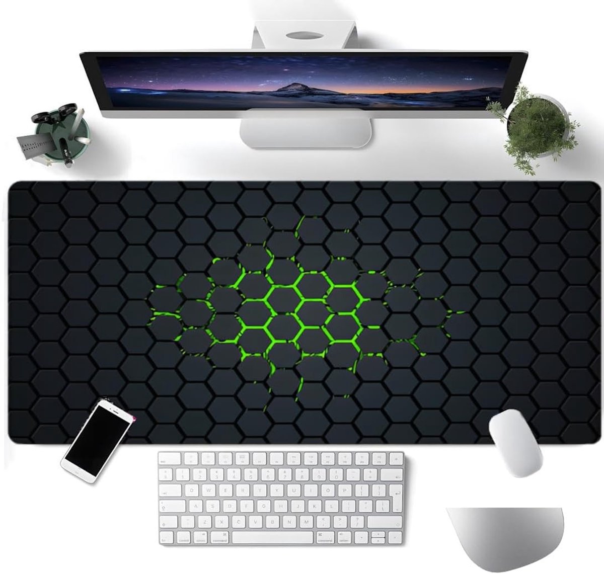 Grote Gaming Muismat met Antislip, Gestikte Randen, Geschikt voor Alle Muistypes (600 x 300 x 3 mm) - Zwart/Groen, Ideaal voor Gamers en Kantoorgebruik