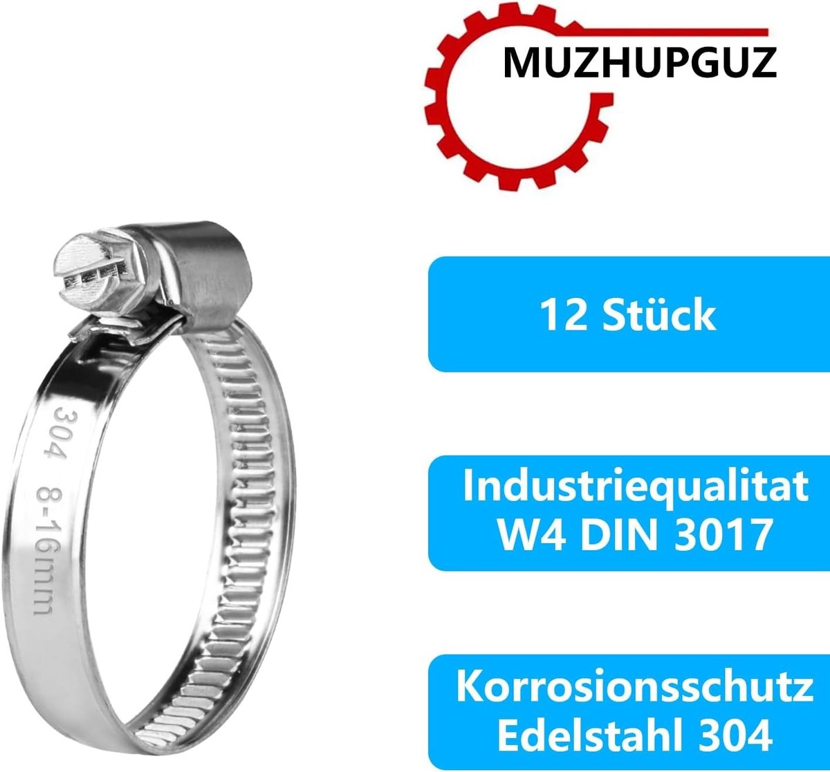 Verstelbare RVS Slangklemmen Set van 12 Stuks voor Slangen van 8-16mm - Duurzaam en Roestvrij