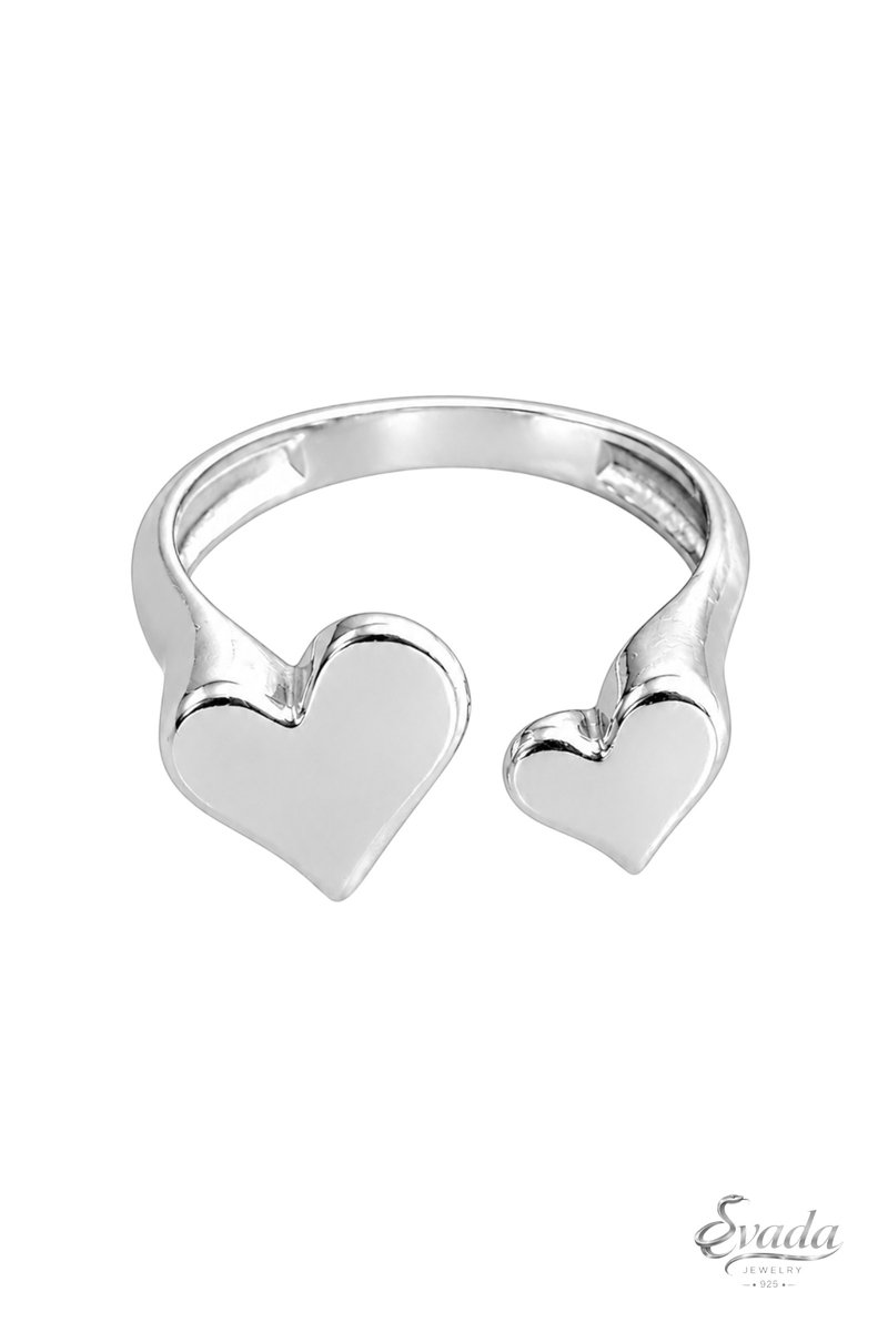 925 Sterling Zilver Hart Ring – Dubbel Hart Design – Verstelbare Damesring – Double Heart Ring – Bague Cœur Argent – EVADA Jewelry