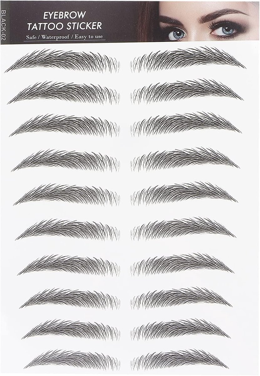 Professionele Waterproof Wenkbrauw Tattoo Stickers voor Make-up - Perfect voor Vrouwen en Meisjes - Zwart (BLACK-02)