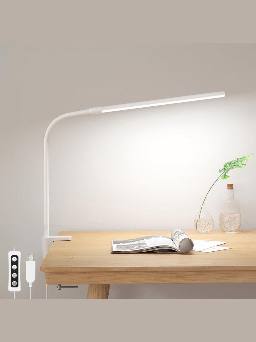 Allvia® Bureaulamp Met Klem - Bureaulamp - Lamp - Wit - 4cm x 10cm x 39cm