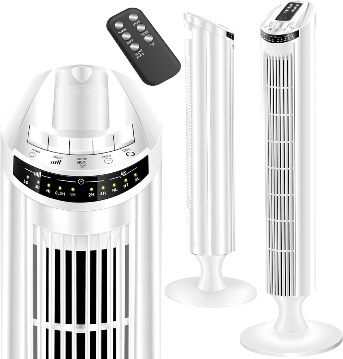 Allvia® Ventilator Toren - Ventilator Staand - Ventilator Met Afstandsbediening - Zilver - 19cm x 27cm x 90cm