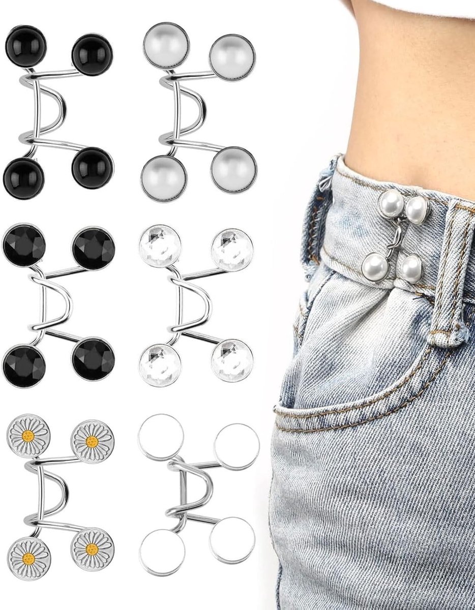 Set van 6 verstelbare broekclips en knopen, verwijderbare tailleclips en riemclips voor jeans, kleding en rokken