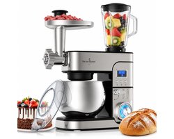 Swiss Haus® KM2206BG Keukenmachine 1300W – 6L RVS Mengkom – Keukenrobot met Timer & LED Display – Foodprocessor met Blender 1.5L & Vleesmolen – 6 Snelheden + Pulse – RVS