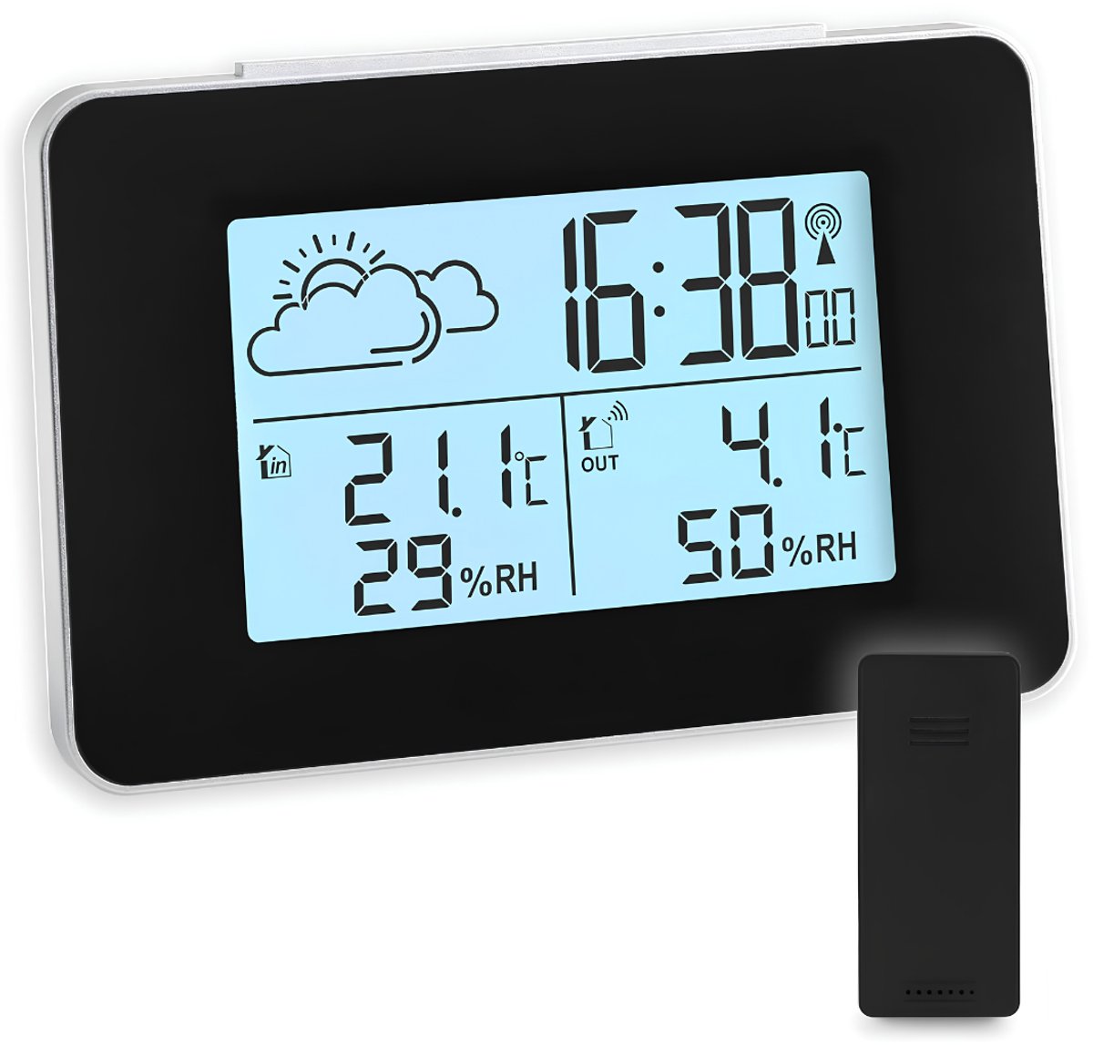 TYR® Weerstation - Thermometer Hygrometer - Weerstation Binnen en Buiten - Zwart - 13cm x 9cm x 4cm